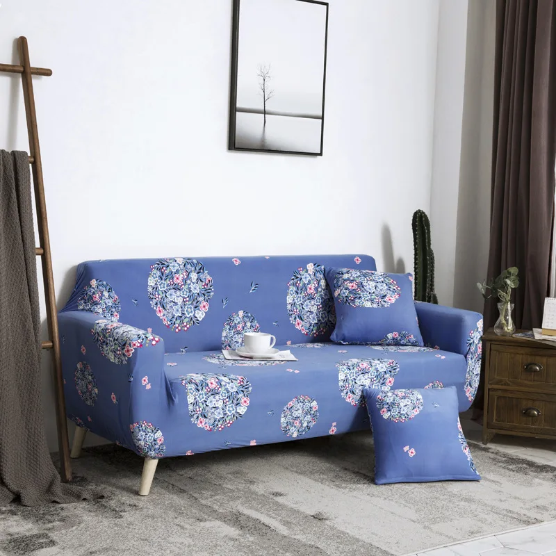 Чехол для дивана универсальный натяжной с принтом на 2-х местную диванную подушку
