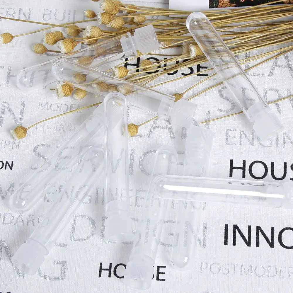 

10 Pcs Transparent Hard Plastic Test Tube Without Scale With Cap-Shaped Bottom Chemical Laboratory Supplies Teaching Instrument