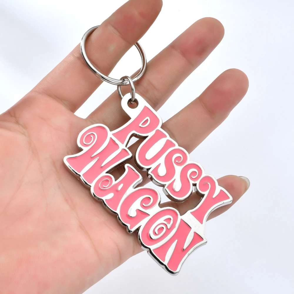 Zinc Alloy PUSSY WAGON Keychain Pink Letter Key Chains for W