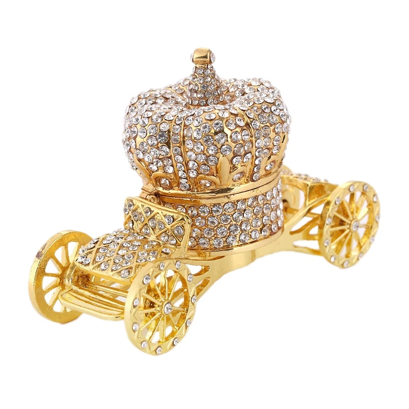 Gold Carriage Hinged Trinket Box Hand-Painted Patterns Jewelry Storage Hand Painted Gift | Дом и сад