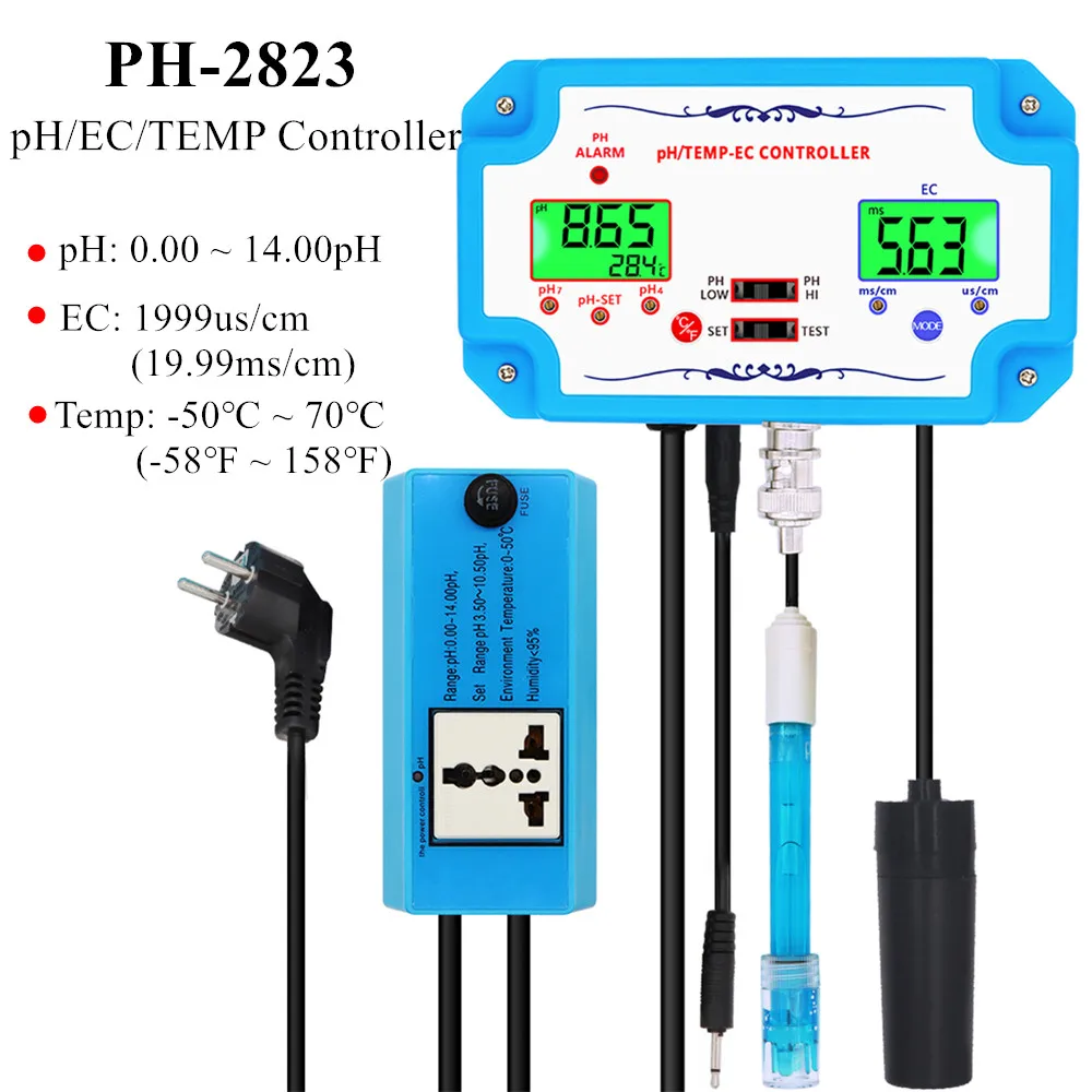 PH-2823 3-в-1 pH/TEMP/EC Контроллер pH датчик качества воды разъем реле многоразовый