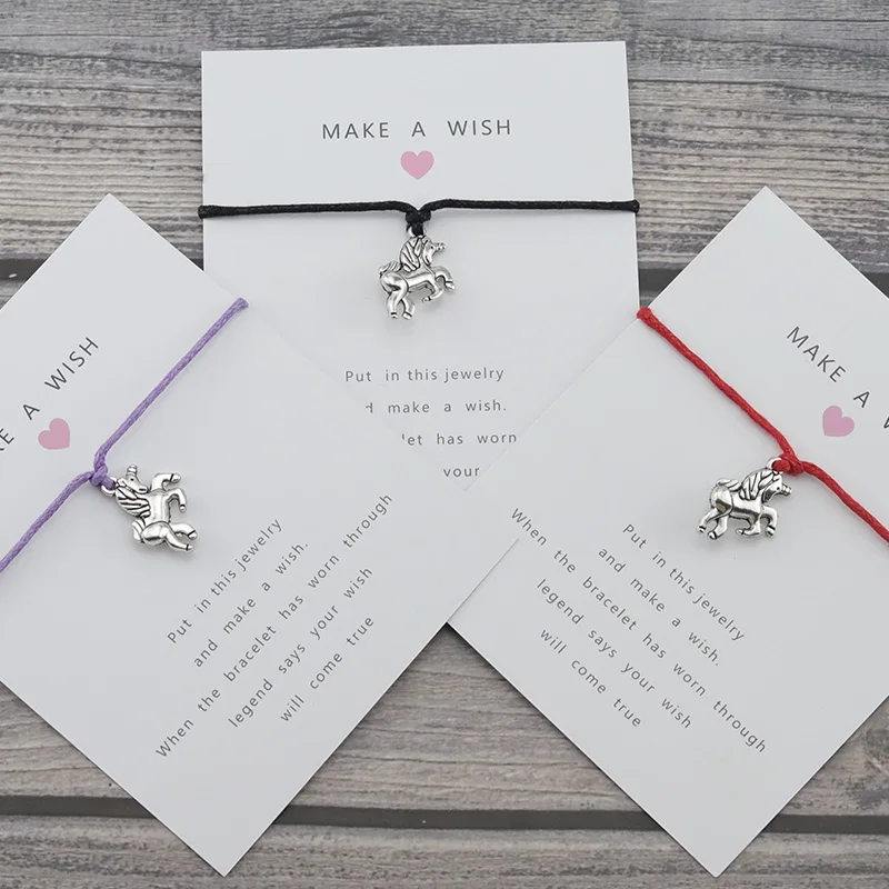 Серебряный Амулет в виде единорога счастливое пожелание карта веревка цепь
