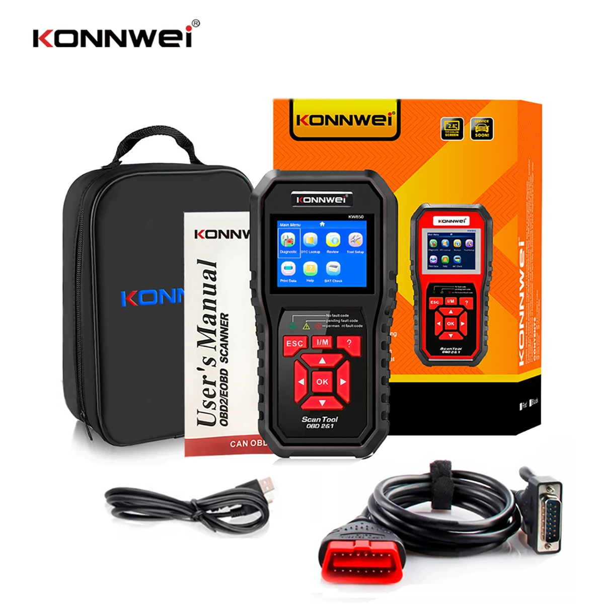 

KONNWEI KW850 Car OBD2 Auto Diagnostic Fault Code Reader Scanner Check Engine Light O2 Sensor Views Freeze Frame Data Test Tools
