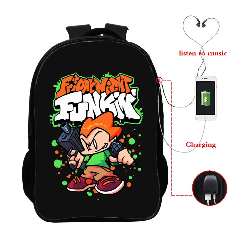 Usb зарядка рюкзаки в пятницу Funkin Back To School Рюкзак 16 дюймов Подростковая школьные