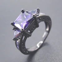 womens fashion prong setting purple amethyst cubic zirconia black gold plated rings