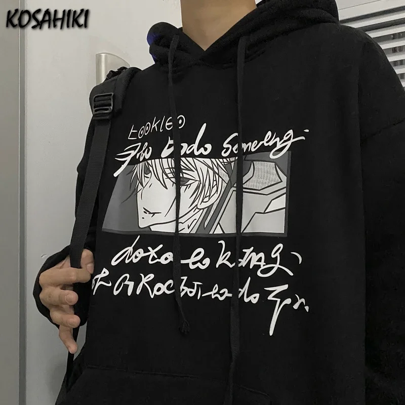 

KOSAHIKI Couple Sweatshirt Women Men Harajuku Ulzzang Korean Style Cartoon Print Anime Hoodies Loose Tops Streetwear Clothes