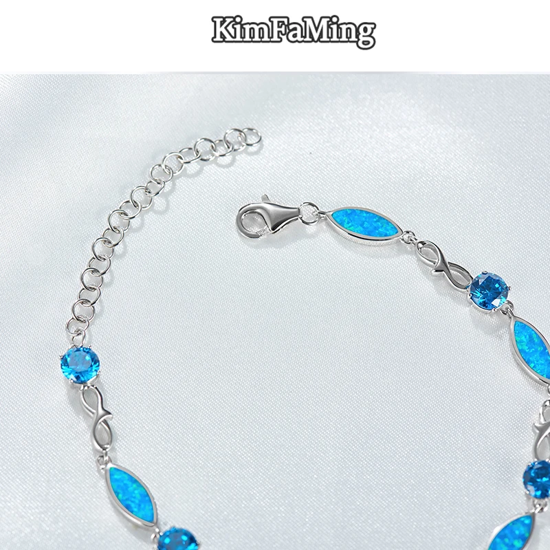 

Exquisite Women Silver 925 Chain&Link Casual Opal Bracelets Jewelry with Sky Blue Zircon OPB011