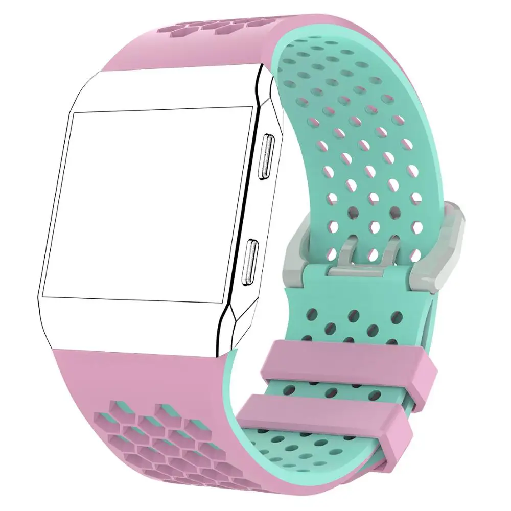 Pink green Легкие вентилируемые силиконовые спортивные часы ремешок для Fitbit ионический ремешок Смарт-часы Регулируемый запасной браслет ремешок для часов - Цвет: Pink green