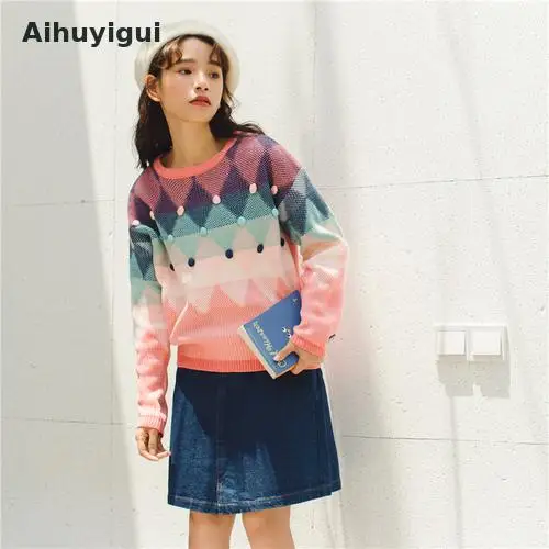 

Aihuyugui Autumn Winter Red Sweaters Women O-neck Pullovers Long Sleeve Patchwork Female Jumper Casual Loose Knit Sweater R281