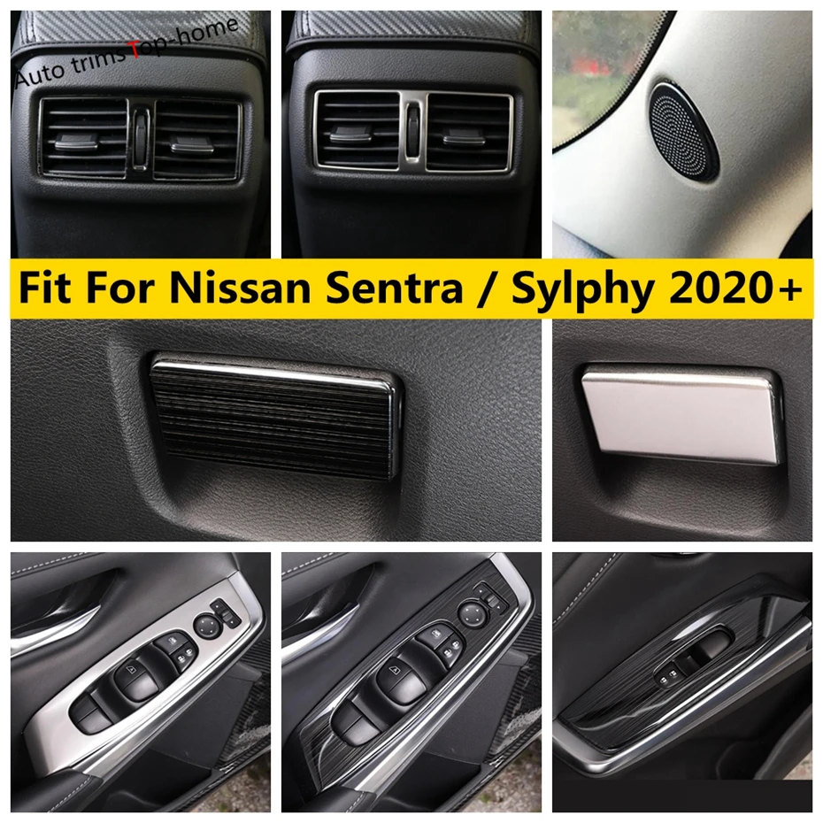 Havasız ortam kabini pencere kaldırma hava AC havalandırma sütunu bir hoparlör kapağı Trim paslanmaz çelik aksesuarlar Nissan Sentra / Sylphy 2020 - 2022