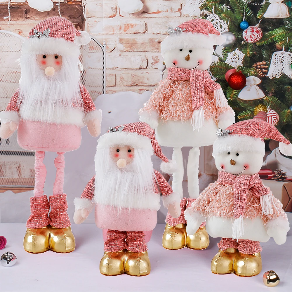 

Розовая Выдвижная Рождественская кукла, Санта-Клаус, снеговик, плюшевые стоячие куклы, игрушка для дома, Рождественский Декор, Рождество, но...