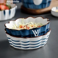 japanese style home ceramic flower nice bowl of fruit 10 polegada salad creative bowl modern kitchen utensils flat plate