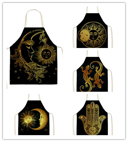 

Нагрудники из хлопка и льна с принтом золотого Солнца и Луны, 53*65 см