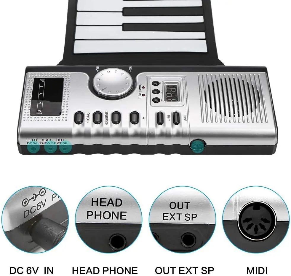Roll up Piano Standard 61keys Portable Piano Keyboard Build in Loud Speaker,128 Tones and Rhythms for Children Beginners