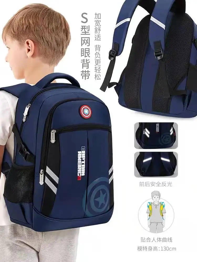 Disney New School Bag For Boys Primary Student Shoulder Orthopedic Backpack Captain America Spider Iron Man Grade 1-6 Mochila