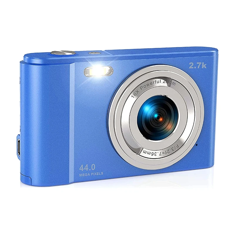 

Цифровая камера 2,7 K HD 44MP с 16-кратным цифровым зумом, компактная Карманная камера с заполняющим светом для подростков, синяя