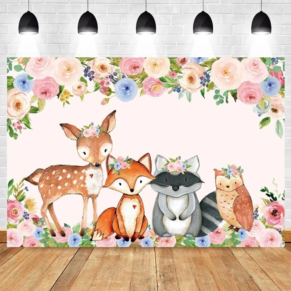 

Сафари животные розовый цветок фон детский душ День Рождения Декор для фотостудии виниловый Фотофон