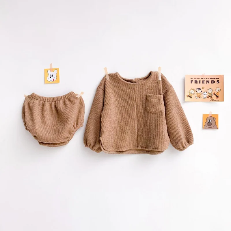 

Infant Baby Toddler Shirt Set Autumn Outfit Clothing Baby Girls Boys 2Pcs Clothes Set Full Sleeve Tops Shorts Bloomer Set