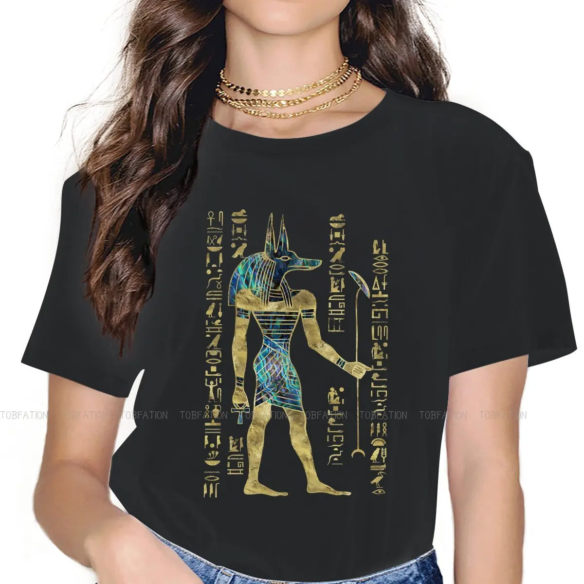 Egyptian Anubis Ornament Harajuku TShirt Ancient Egypt Style Tops Leisure T Shirt Women Short Sleeve Unique
