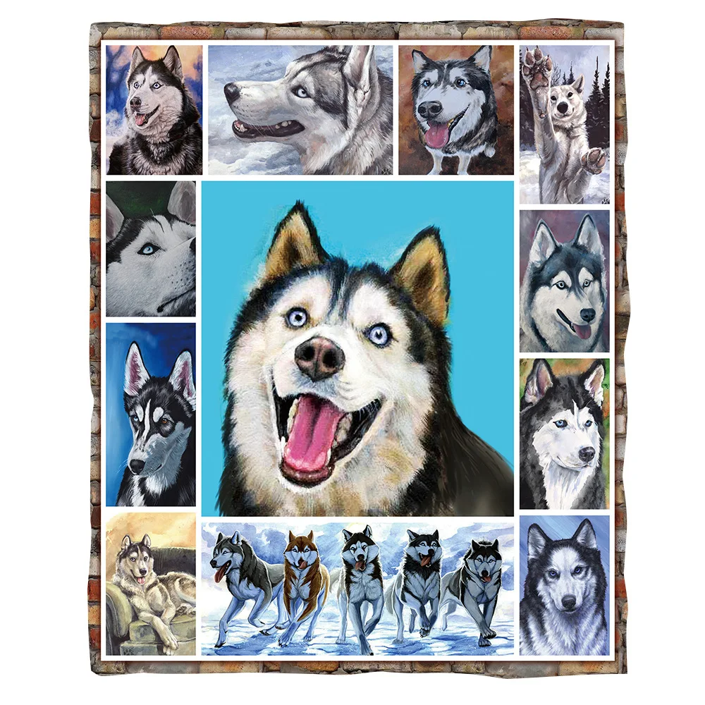 

Флисовое одеяло Husky Dog с забавным 3d рисунком, для кровати, походов, пикника, модное плотное одеяло, покрывало, стиль 1