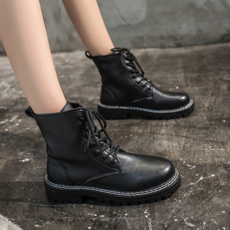 Черные бежевые желтые женские ботильоны на платформе со шнуровкой зимние теплые