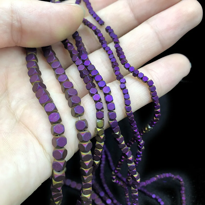 

Square Purple Hematite Beads Matte Natural Stone Faceted Charms Spacer loose Beads for Jewelry Bracelets Making DIY 2 3 4mm 15''