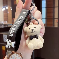 fashion cute bow tie bear keychain women key chain accessories schoolbag bag pendant cartoon bear pendant wholesale