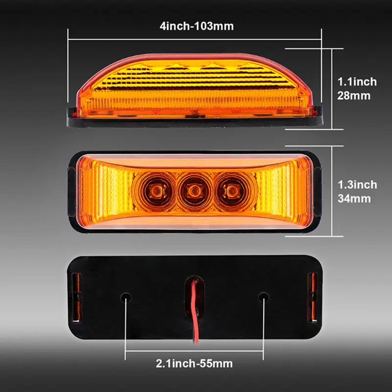 

2pcs 3LED Lights 12V Side Marker Clearance Fish Shape Truck Trailer Light