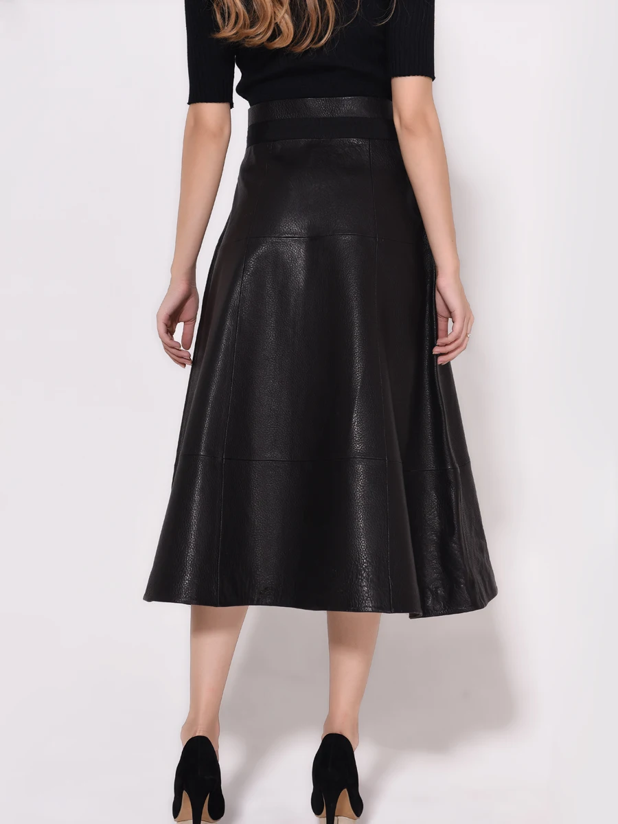 

Autumn and winter leather skirt women show thin sheepskin foam leather skirt long skirt A-line skirt flare skirt fashion
