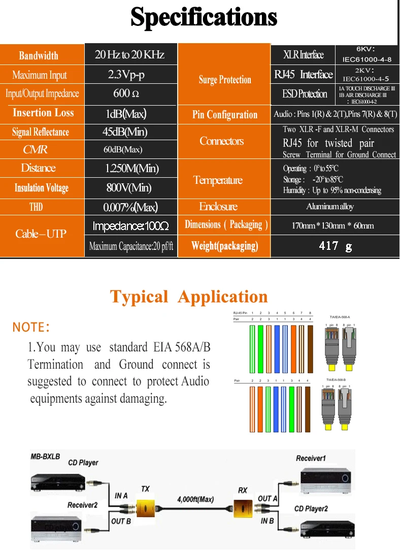 Pro аудио к RJ45 адаптеру равновесные наушники по Cat5/6 конвертер XLR аудиоудлинитель(одна пара