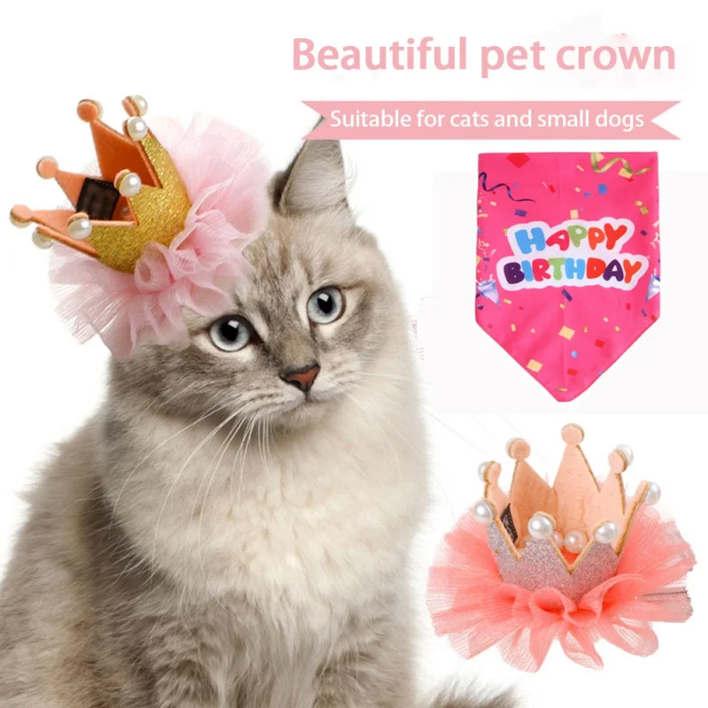 

Festival Birthday Pet Bib Cap Set Cat Dog Headwear Hat Bandana for Puppy Dog Kitten Napkin Hat Scarfs Bibs Supplies