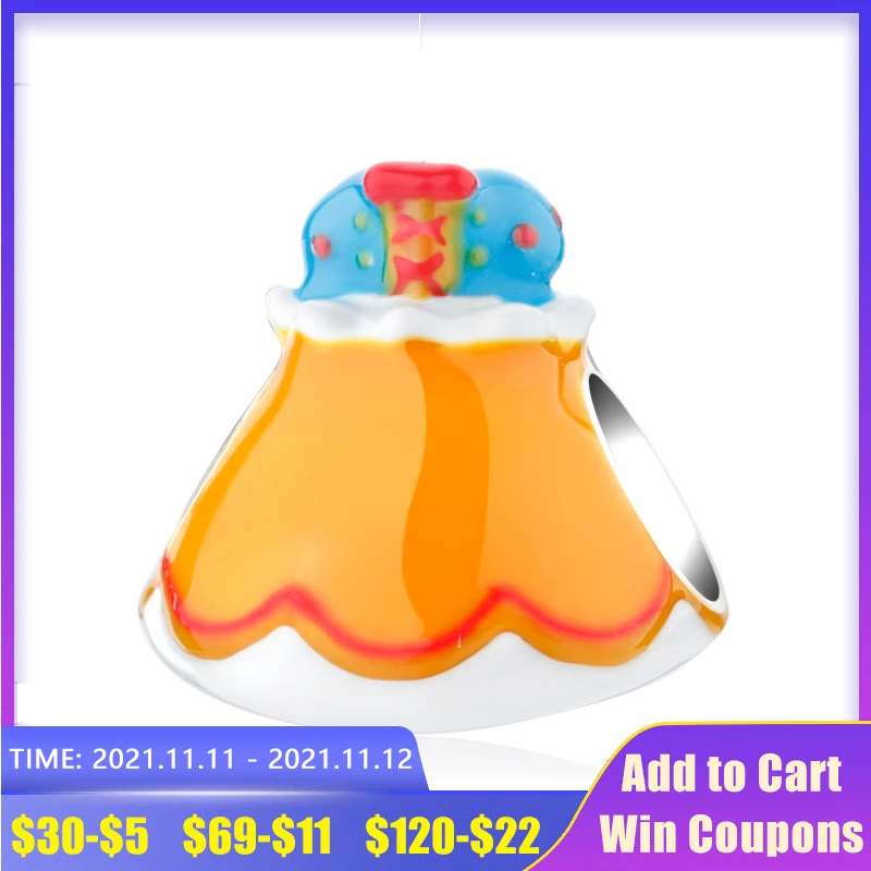 

Лидер продаж, изящные бусины из серебра 925 пробы в виде белоснежной юбки, эмалированные шармы «сделай сам» для браслета Pandora, Женские Ювелирн...