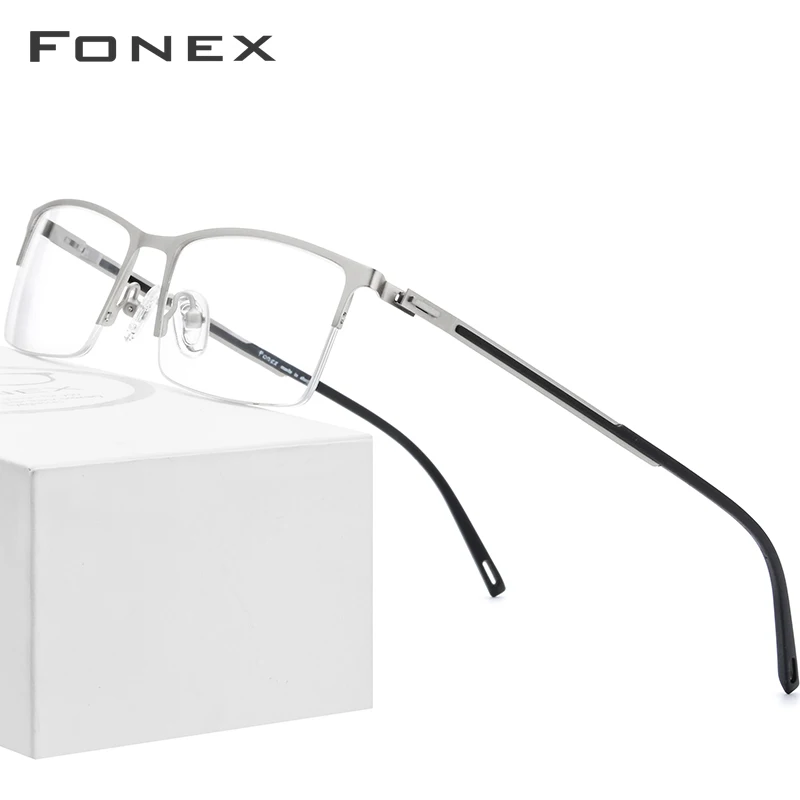 FONEX очки с оправой из сплава полуоправы полуквадратные от близорукости, по рецепту оправа для очков Мужская Новые оптические Безвинтовые очки 9858
