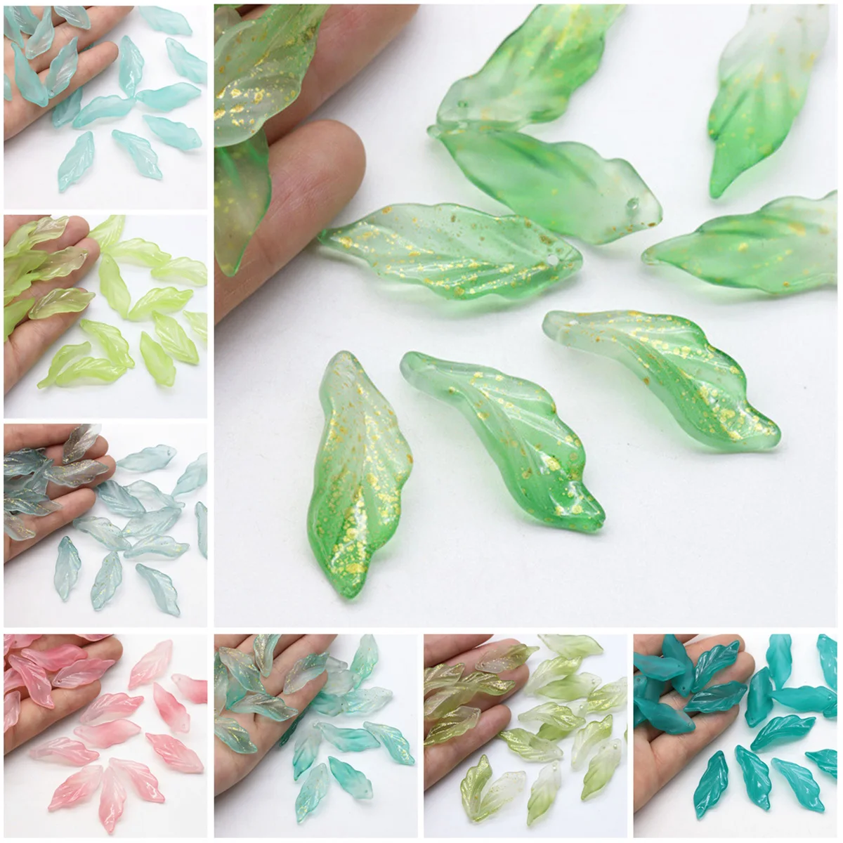 10pcs 18x11mm Leaf Shape Petal Handmade Lampwork Crystal Glass Loose Pendants Beads For Jewelry Findings DIY Flower Crafts Findings