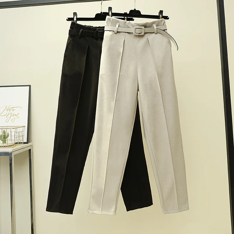 Новинка 2020 Модные осенние женские шерстяные брюки с высокой талией повседневные