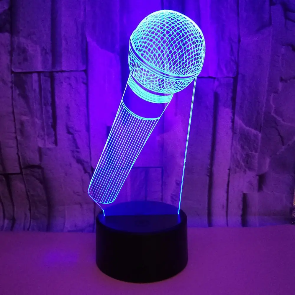 

3D Visual Illusion Lamp Acrylic Microphone Model LED Night Light 7 Color Night Lamp for Cafe Bar Decor Kids Gift