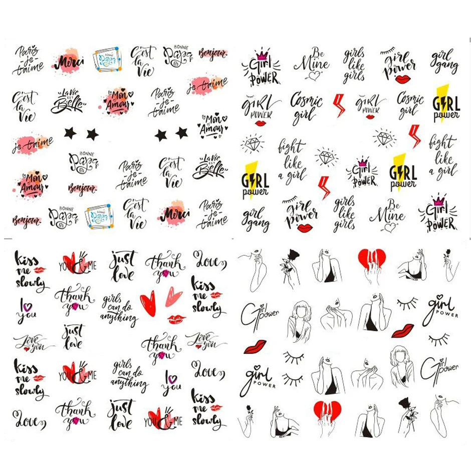 Новое поступление 3D наклейки для ногтей Валентин буквы девушка лист стильные