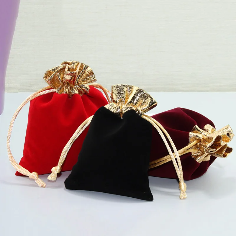 10pcs/lot Vintage Velvet Package Bags 7x9 10x12 12x15cm Wine Red Organza Drawstring Gift Wedding Jewelry Packaging Pouches | Дом и сад