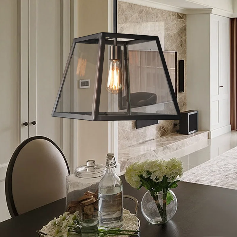 Люстра-бокс из железного стекла в стиле ретро потолочная лампа для гостиной