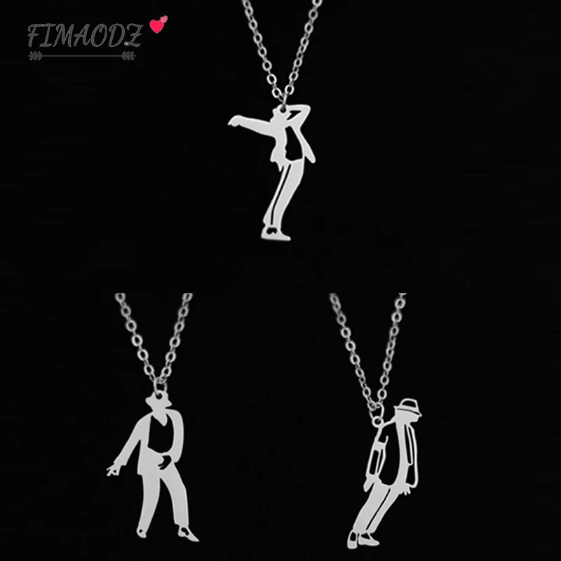 FIMAODZ танец звезда Майкл ожерелье Джексон нержавеющая сталь Рисунок подвеска на