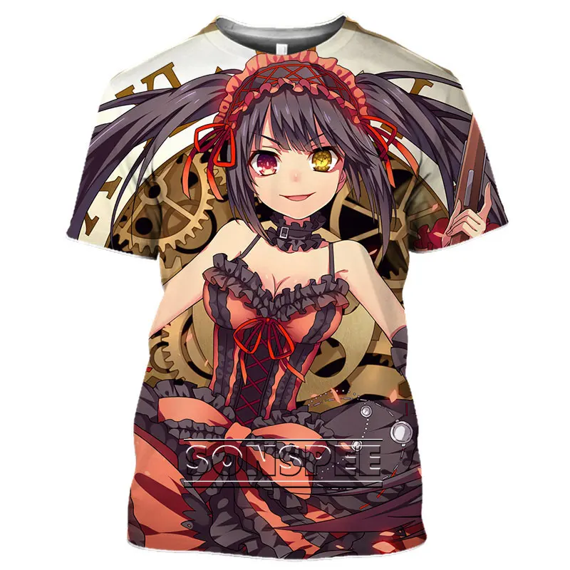 

SONSPEE Date A Live Anime T-shirt Summer Gothic Style Shirt 3D Print Cute Girl Harajuku Casual All-match Street Men Women Tops