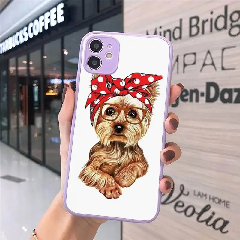 

yorkshire terrier dog Phone Case For iPhone 12 11 Mini Pro XR XS Max 7 8 Plus X Matte transparent Purple Back Cover