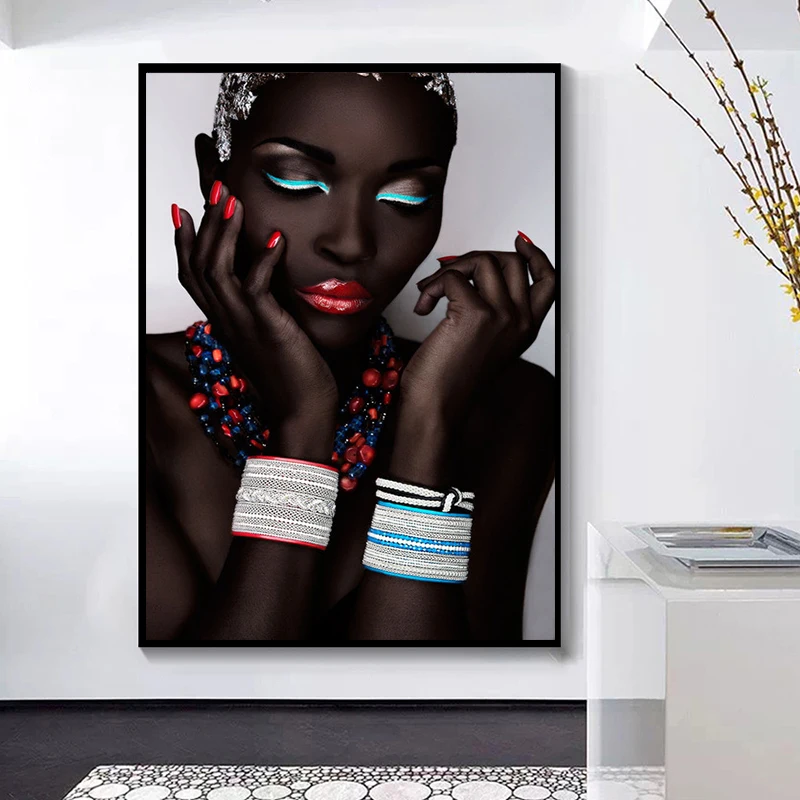 Сексуальная черная Обнаженная Африканская женщина губы и ногти Холст Картина