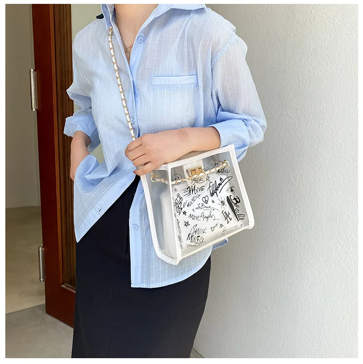 

Женская сумка через плечо, Большая вместительная прозрачная сумка с граффити, 2021