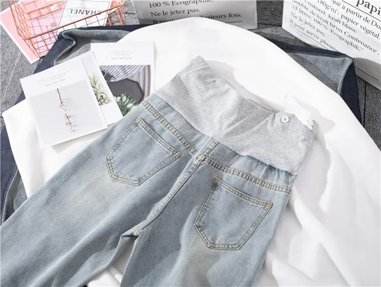 

1088# Wide Leg Loose Straight Denim Maternity Jeans Spring Autumn Belly Pants Clothes for Pregnant Women Pregnancy Work Trousers