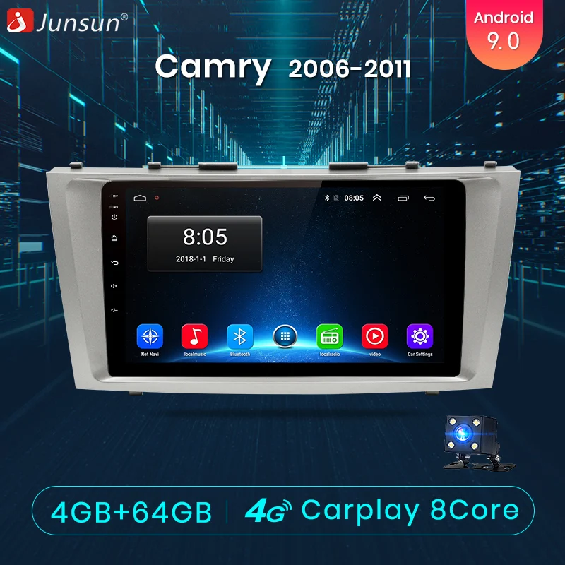 Junsun V1pro 4G + 64G CarPlay Android 9 0 для Toyota Camry 40 50 2006 2011 Автомобильный Радио Мультимедийный