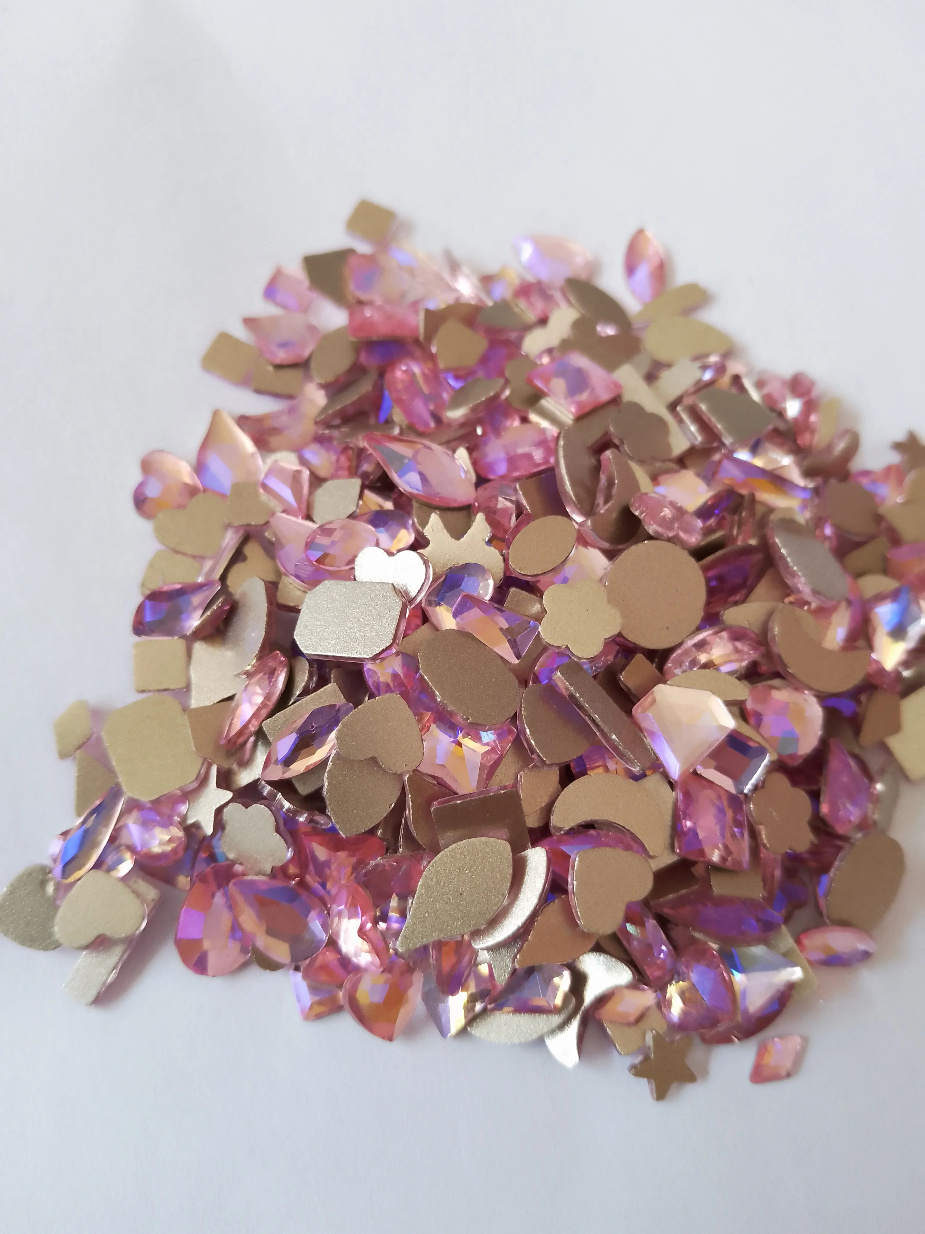 

100PCS Pinlk AB Nail Rhinestones Feel free to match flat crystal irregular diamond Manicure Nail Art Decoration Charms Jewelry