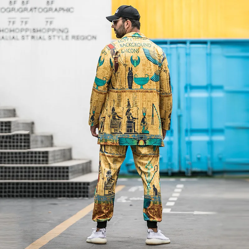 

Plus size men's clothing autumn and winter fat men's plus size loose mid-length fashion printed cardigan trench coat