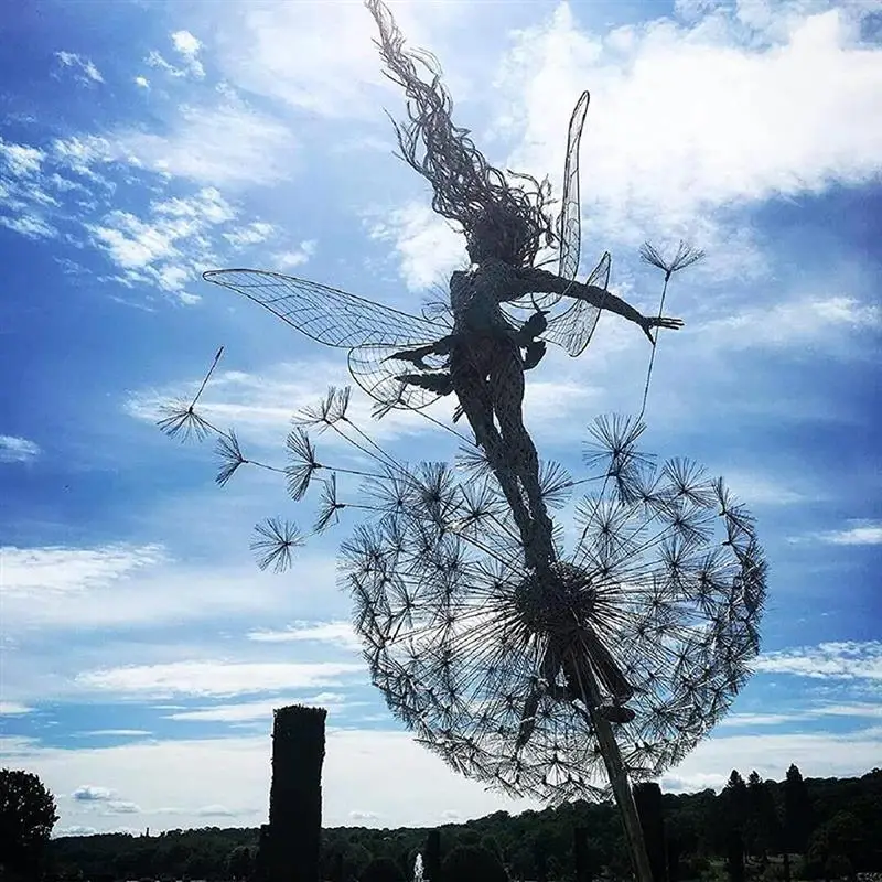 

Garden Decorative Fairies and Dandelions Dance Together Metal Garden Yard Art Decor Lawn Landscape Sculpture Pixies Decoration