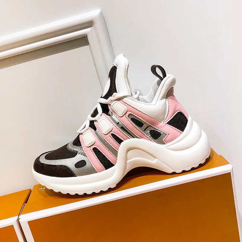 pink with grey Новинка; женские модные дизайнерские кроссовки на платформе; спортивная обувь на шнуровке; лоферы; сезон осень; кроссовки; женская обувь из вулканизированной кожи - Цвет: pink with grey